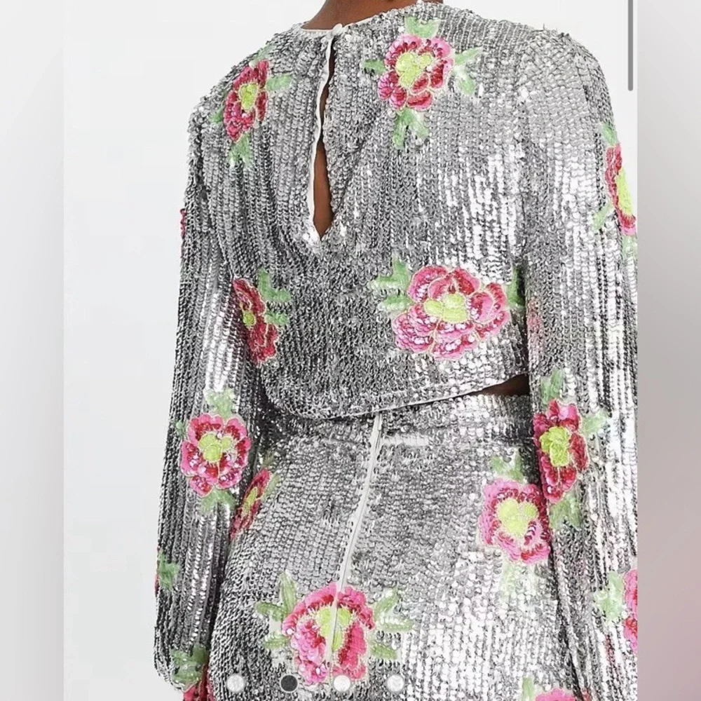 ASOS Edition Midi Skirt in Floral sequin-Silver - Picture 3 of 5